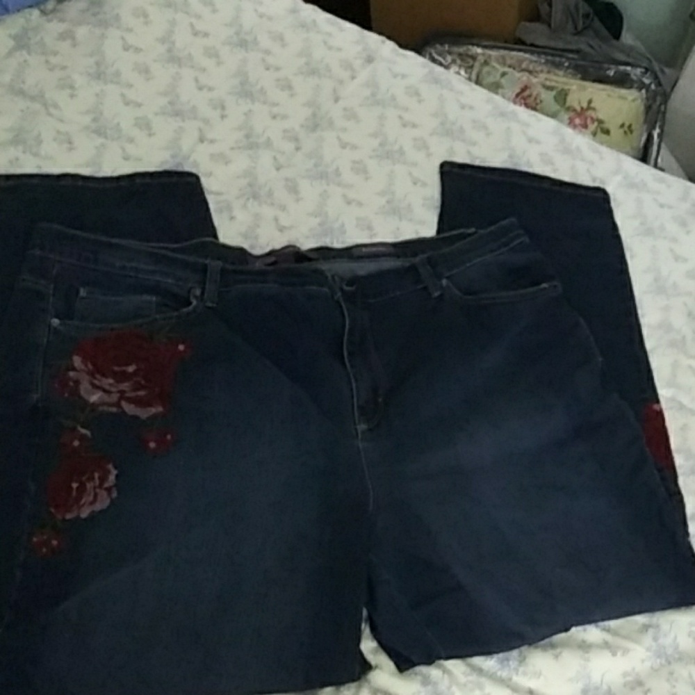 Embroidered straight leg jeans
